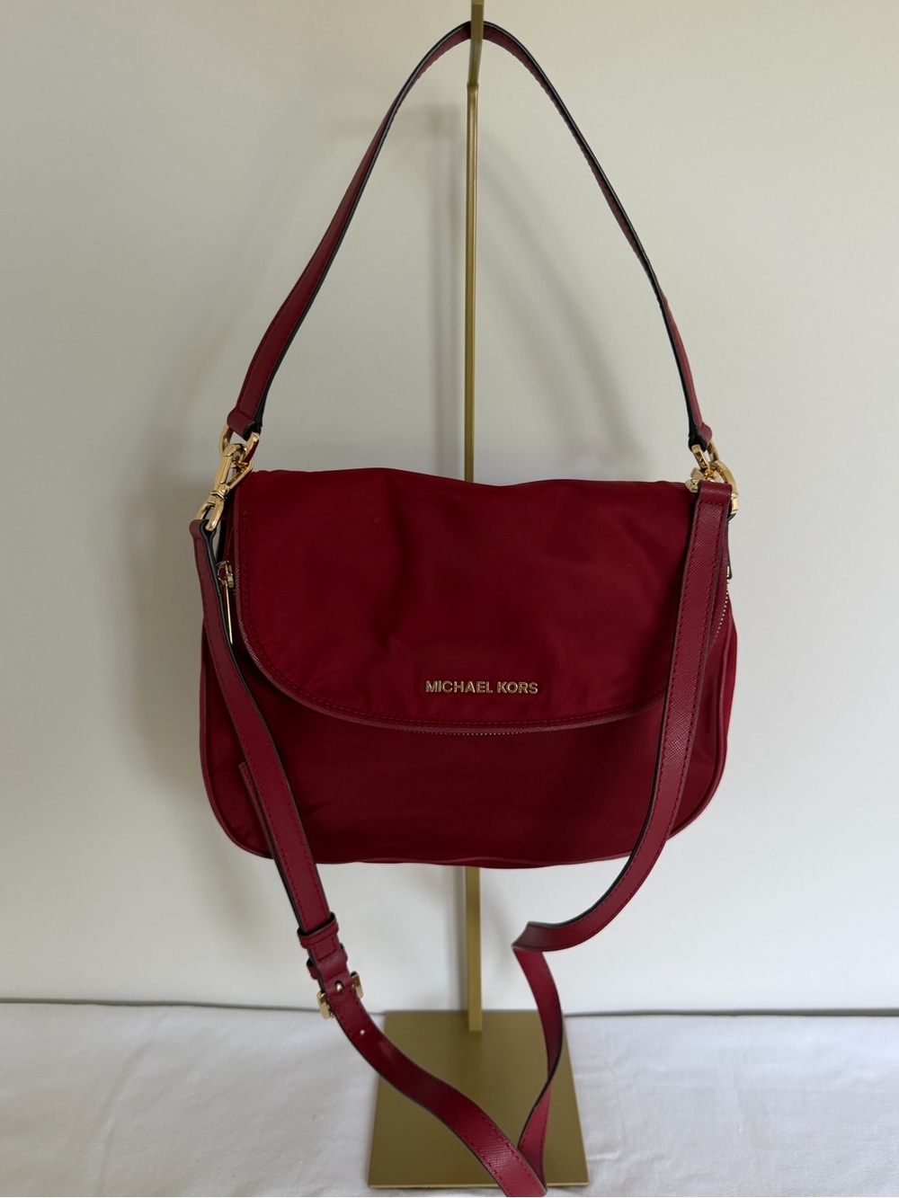 Michael Kors Bedford Nylon Messenger Crossbody Bag Red